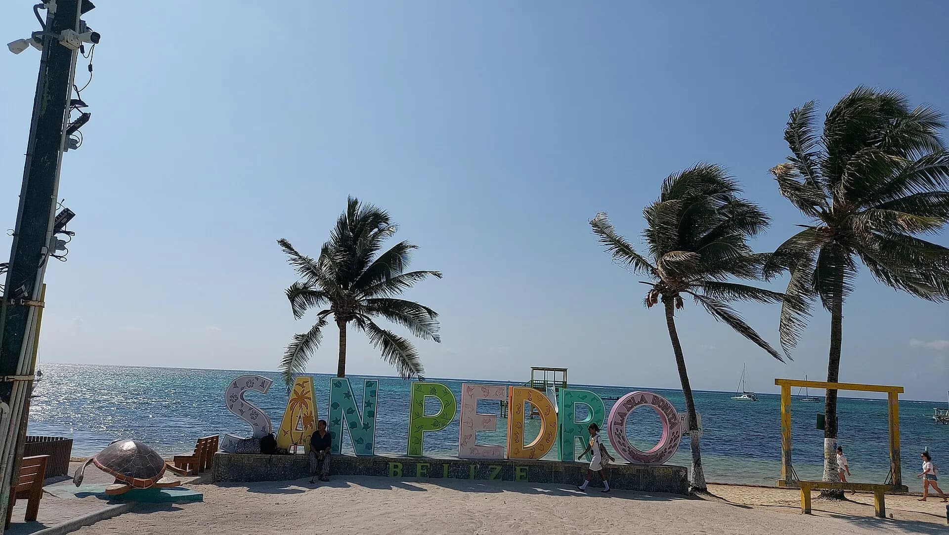 Large "San Pedro" beach sign, Ambergris Caye, San Pedro, Belize
