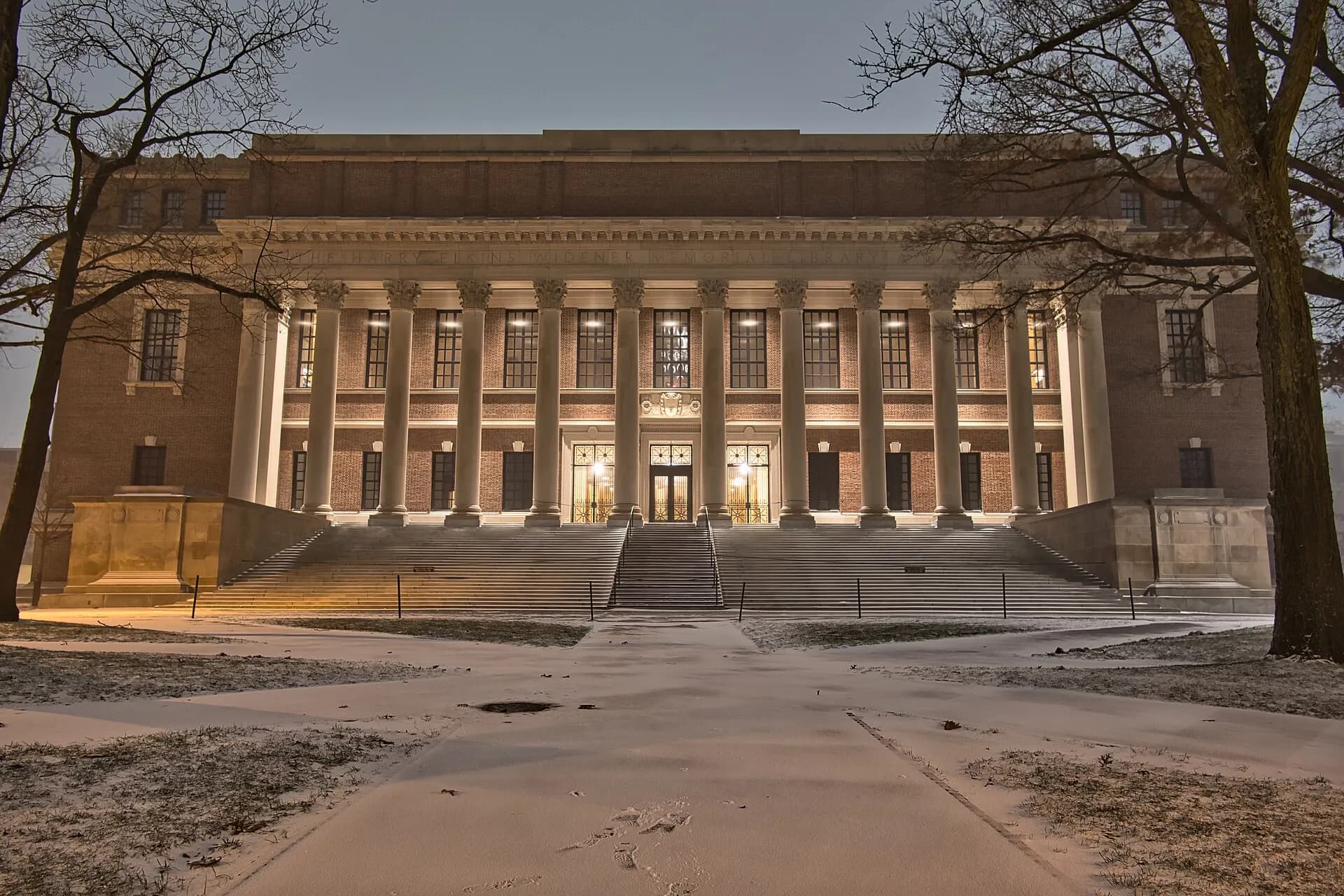 Widener Library in Harvard Yard during a snowstorm (51306825311)
