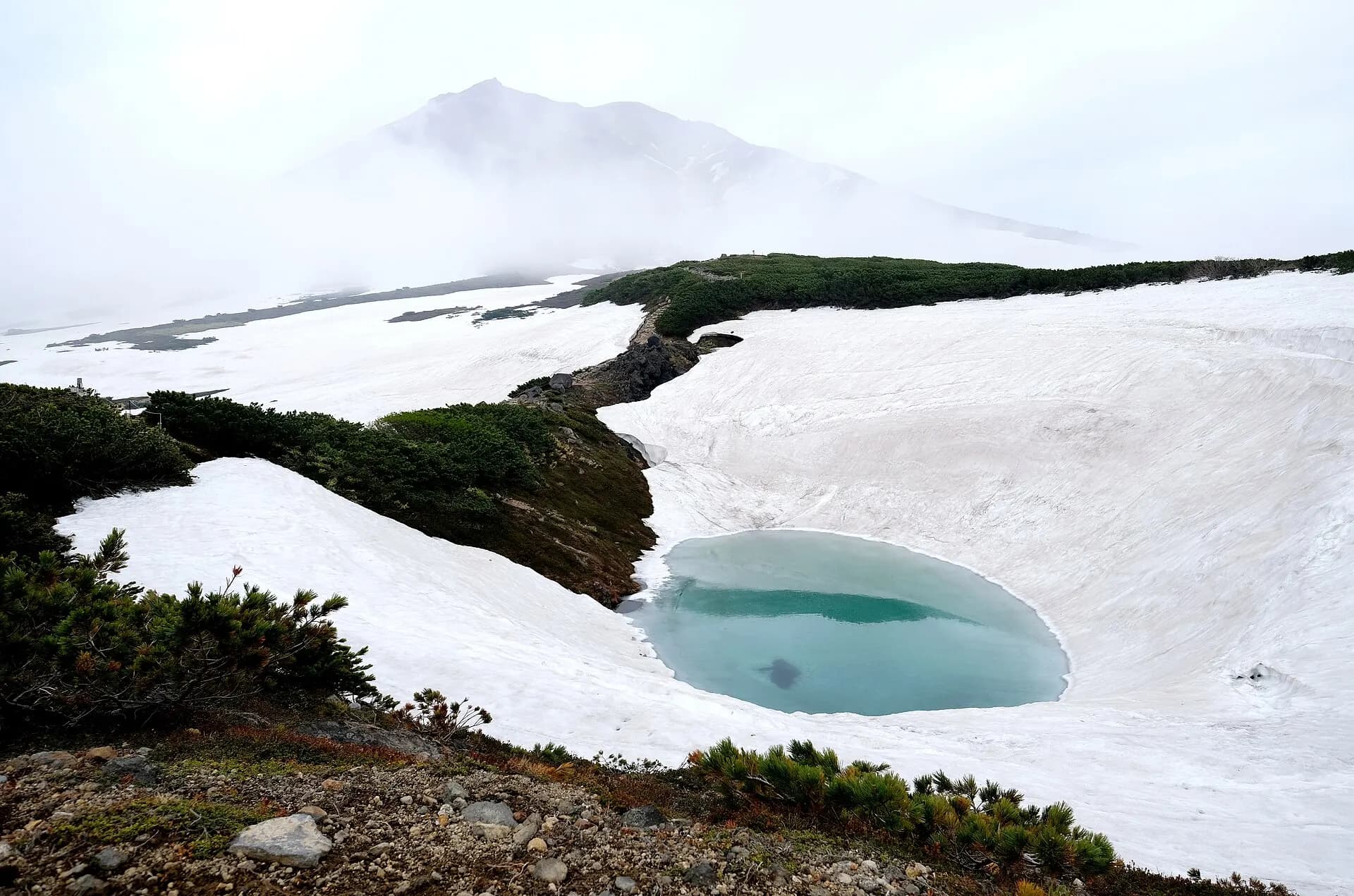 Suribachi Pond and Mount Asahidake, Daisetsuzan National Park, Hokkaido, Japan