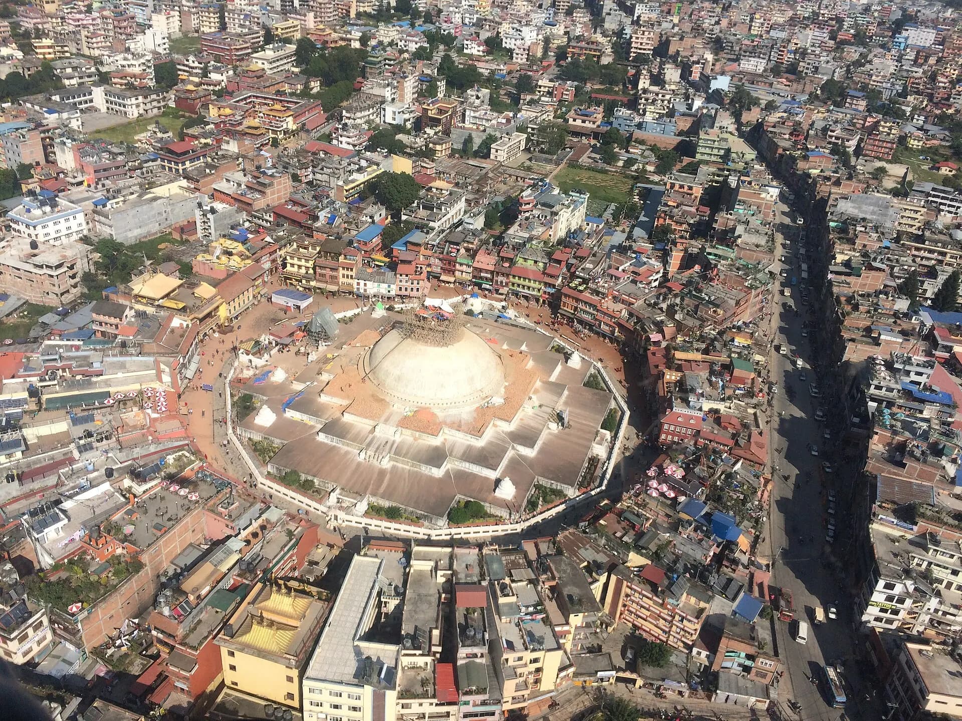 Aerial view of Boudhanath after Earthquake