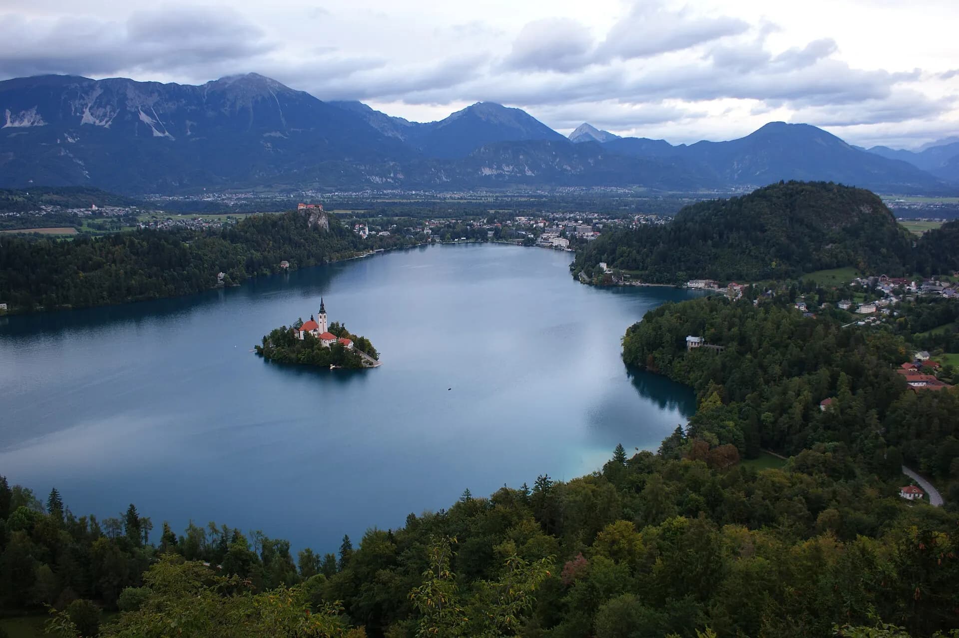 A panoramic view of Lake Bled from the mala Osojnica area above