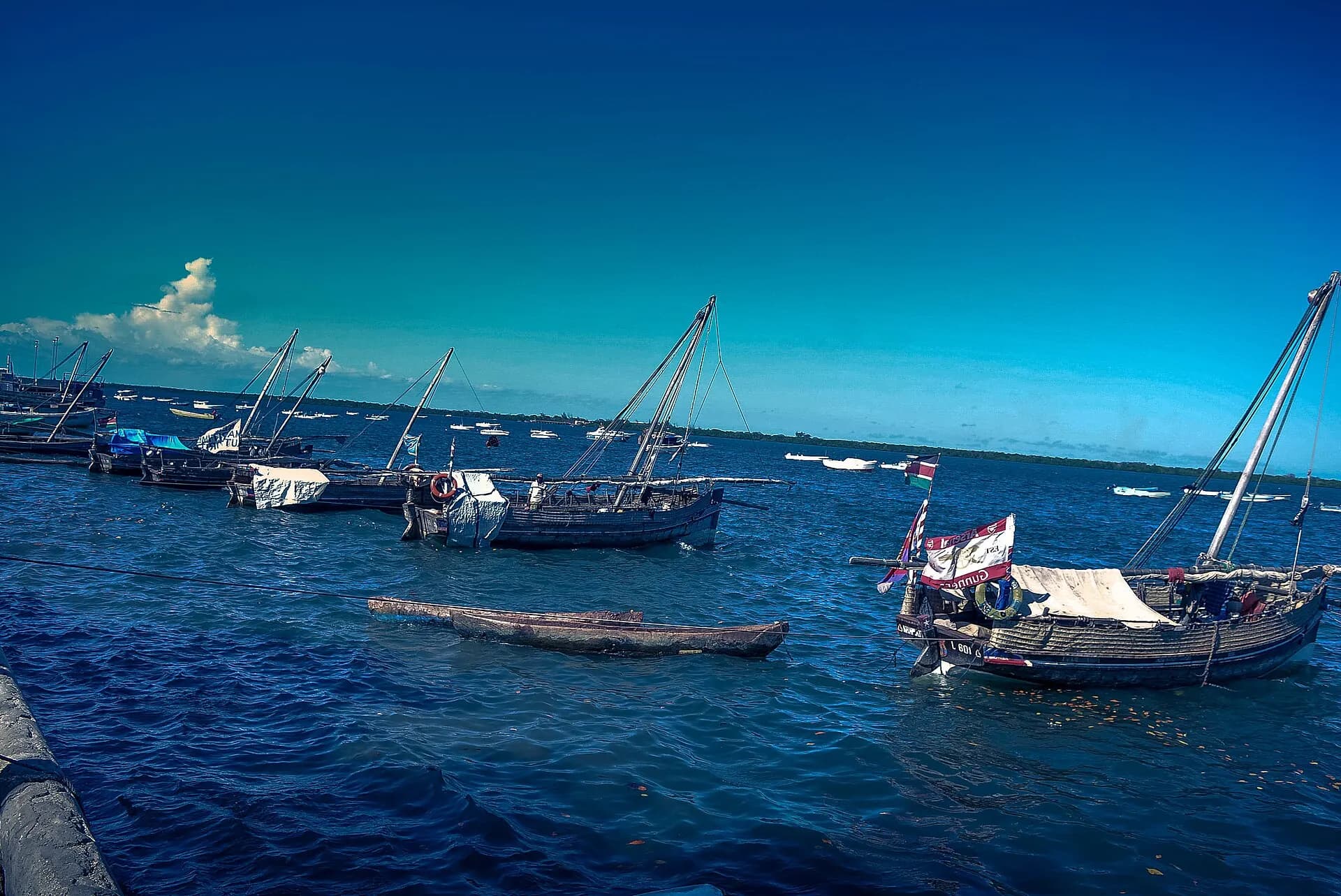 Dhows docked at Lamu island