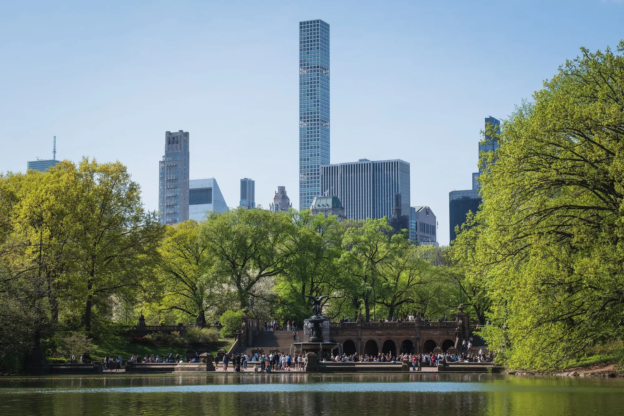 Bethesda Terrace and 432 Park Avenue from the Lake, Central Park, Manhattan, New York