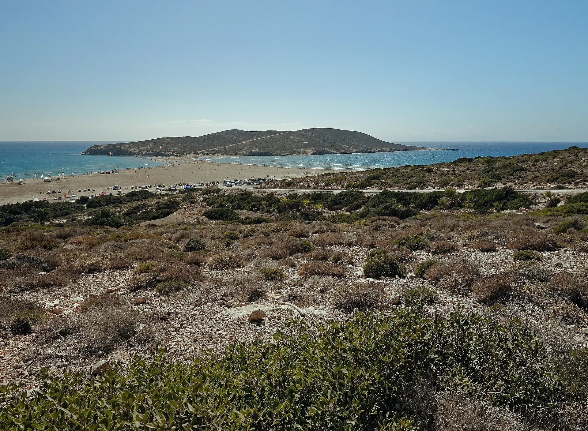 Peninsula of Prasonisi and Prasonisi Kite Beach. Rhodes, Greece