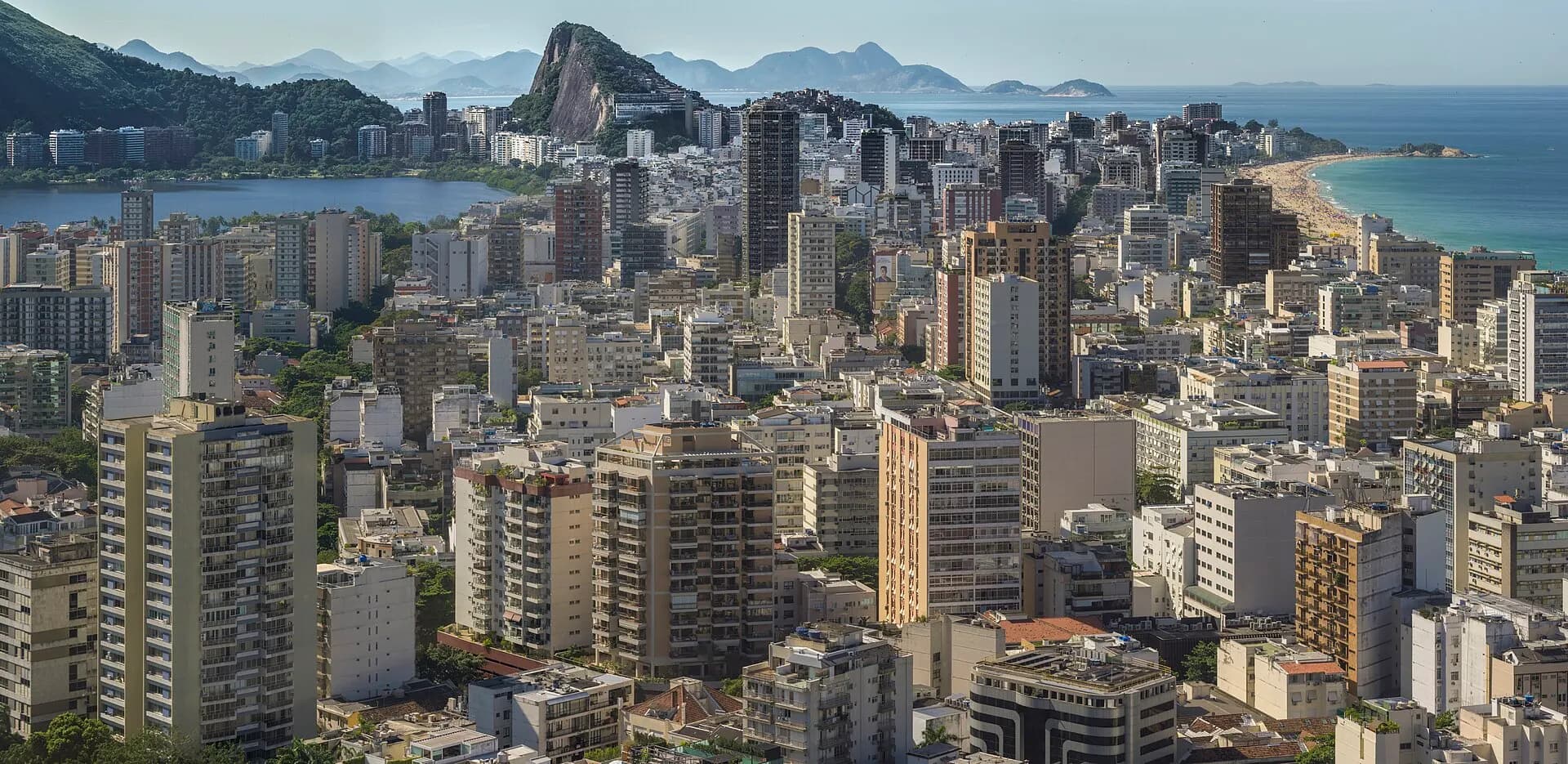 Ipanema and Leblon as seen from Morro Dois Irmãos, with Lagoa and Cantagalo in the background, Rio de Janeiro, Brazil