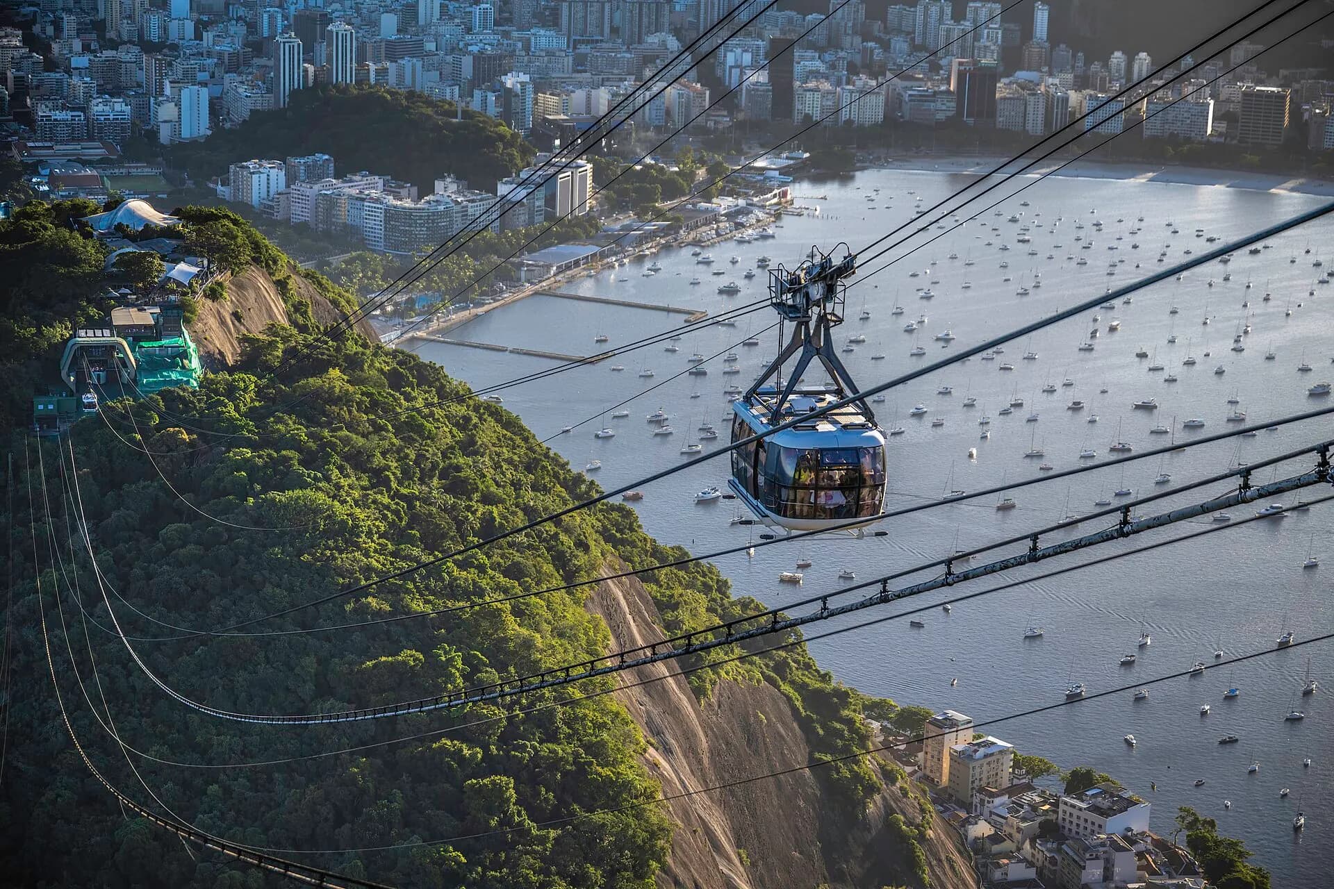 Sugarloaf Cable Car viewed from Rio de Janeiro, Brazil
