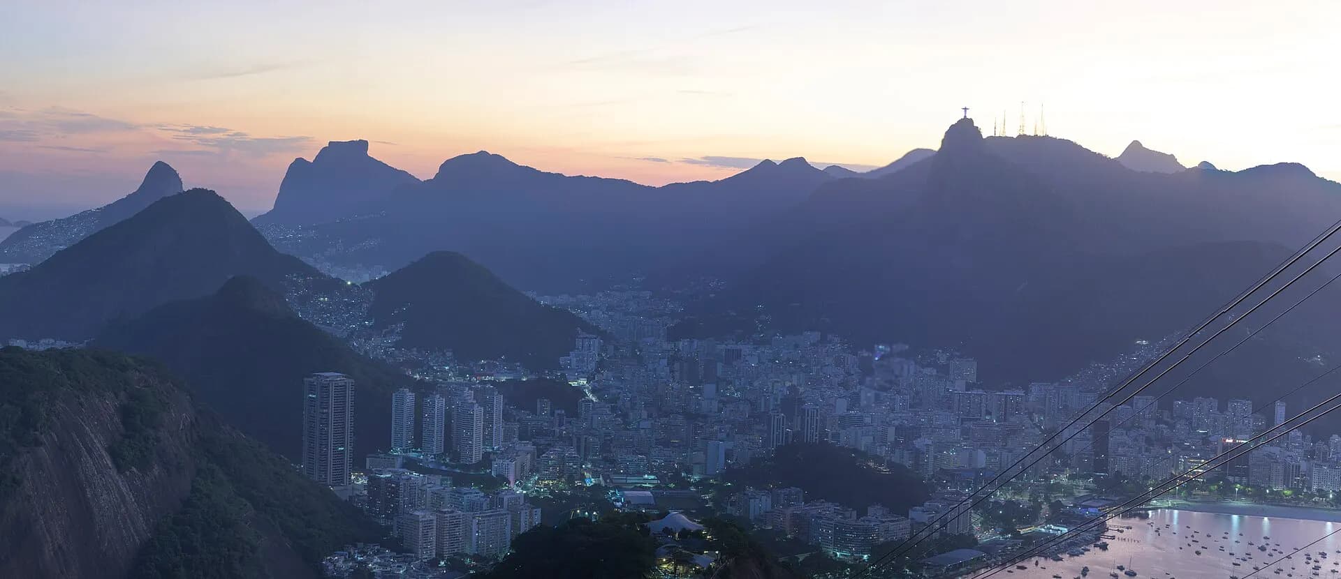 Panoramic view of Rio de Janeiro at dusk from Sugarloaf Mountain, Brazil