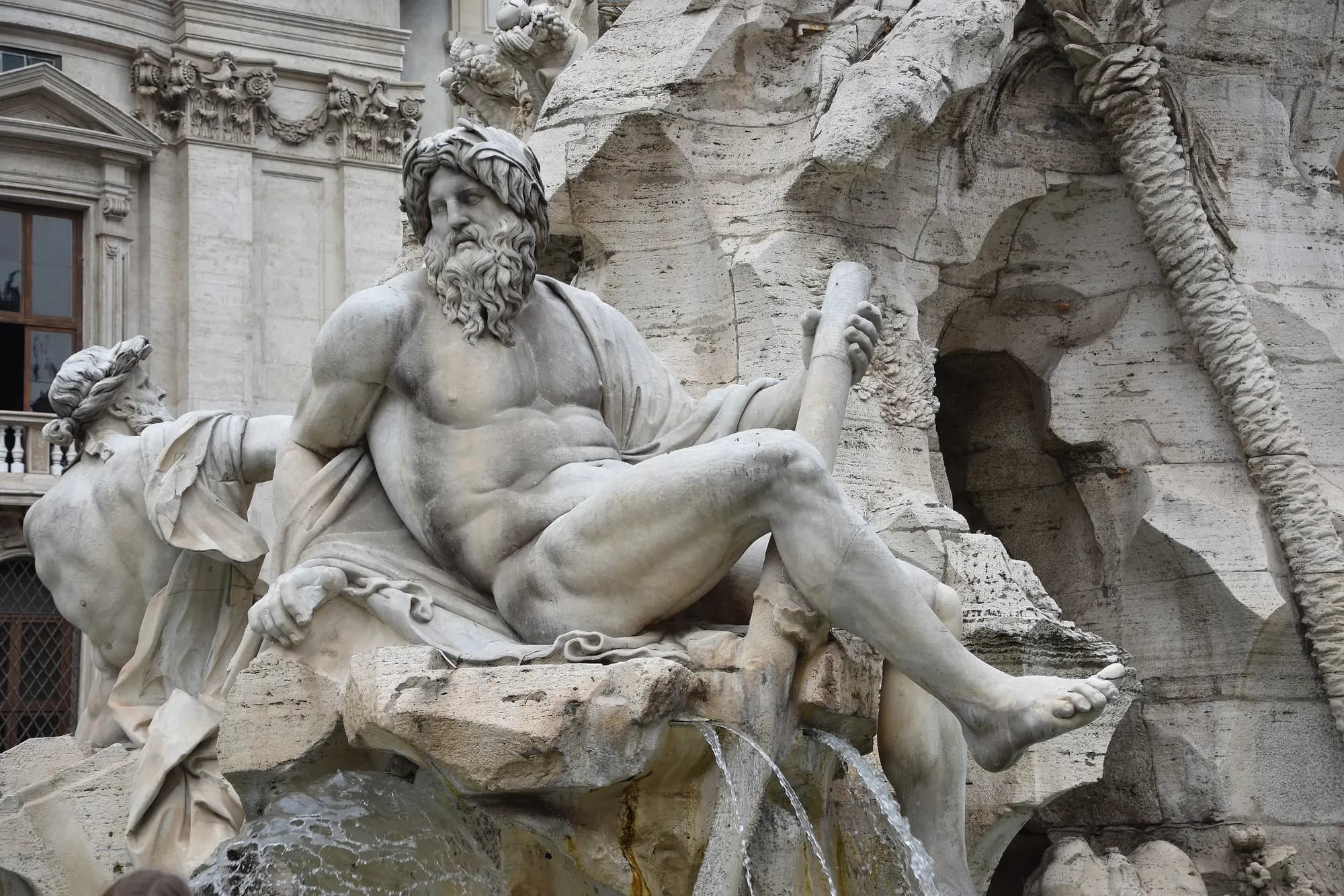Detail Fontana Quattro Fiumi Piazza Navona Rome Italy Sep19 D72 11578