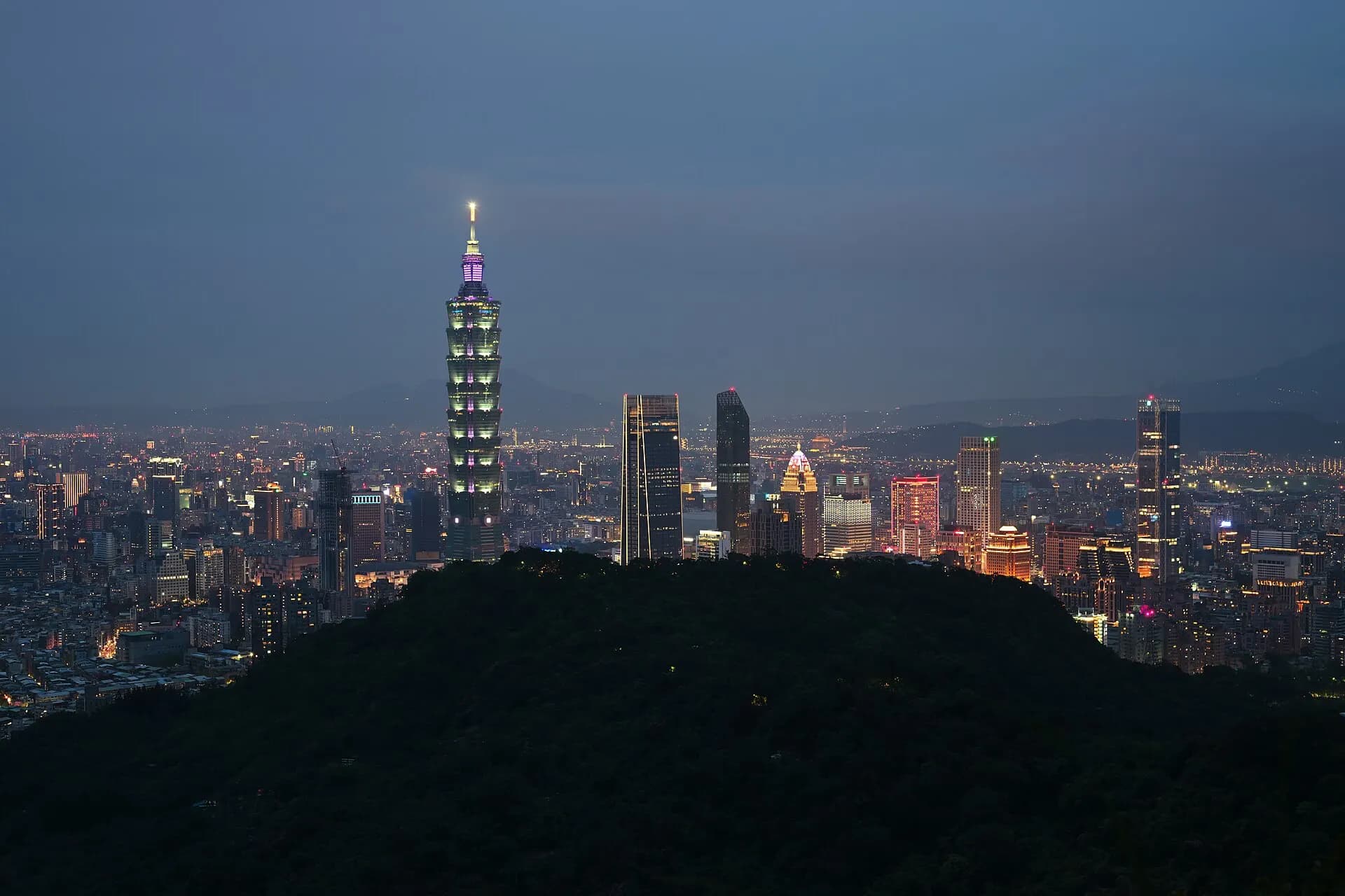 Taipei night skyline and Elephant Mountain May 2025
